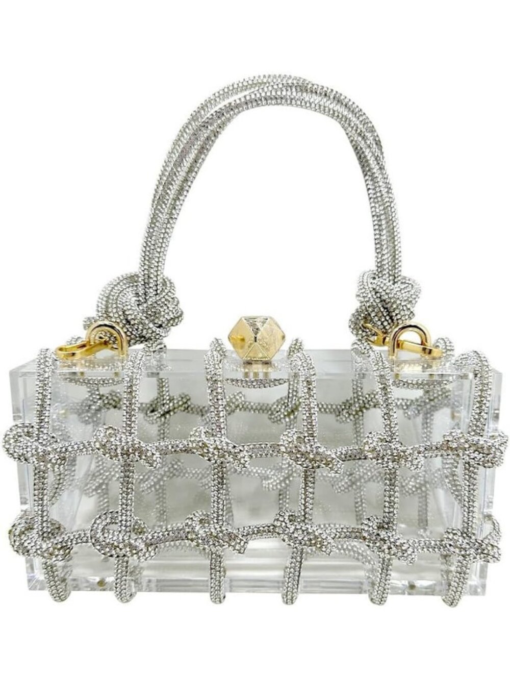 Sparkly Rhinestone Acrylic Clutch Evening Bag, Clear Bling Purse for Prom